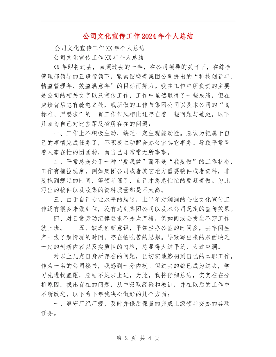公司文化宣传工作2024年个人总结_第2页