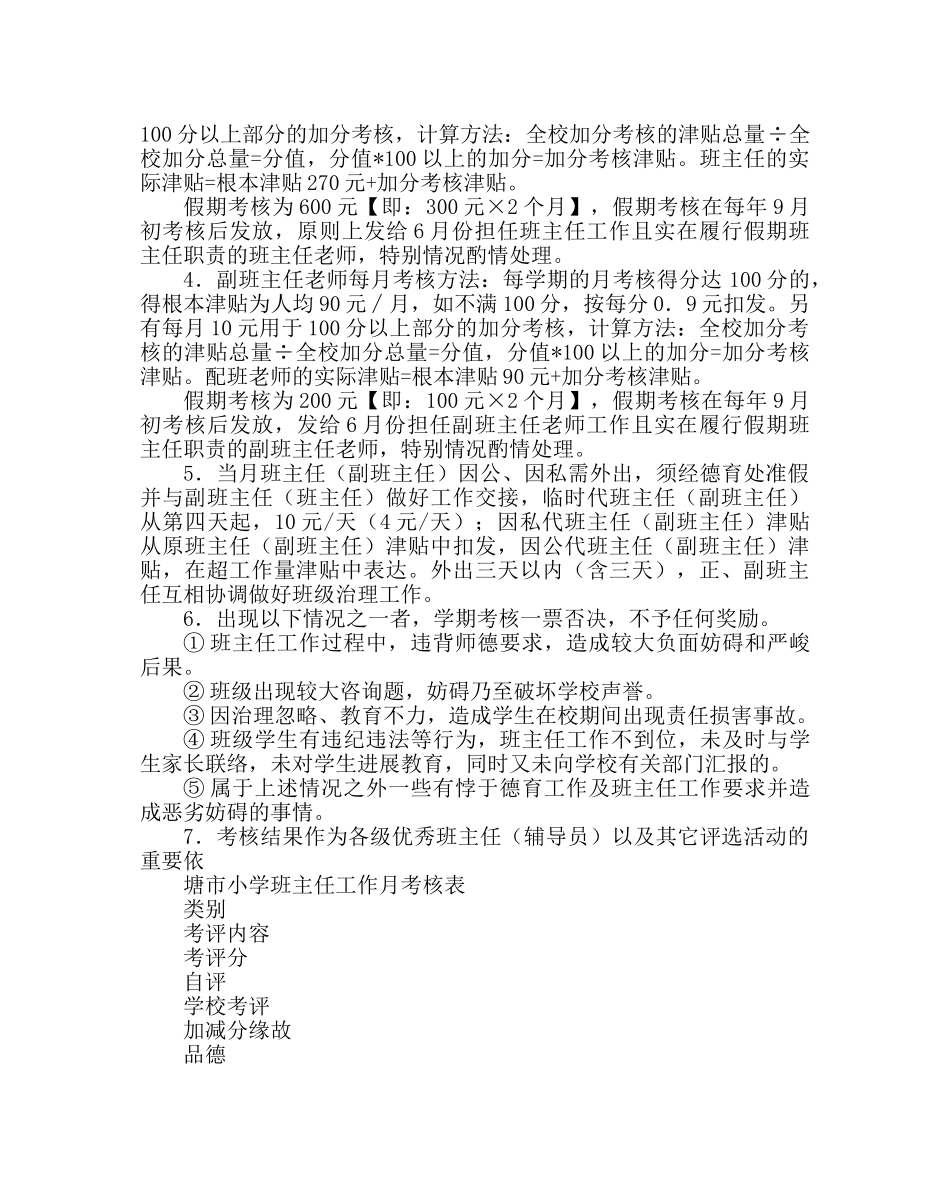 政教处范文小学班主任（副班主任）绩效考核方案 _第2页