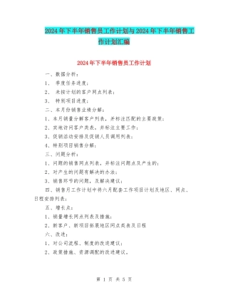 2024年下半年销售员工作计划与2024年下半年销售工作计划汇编