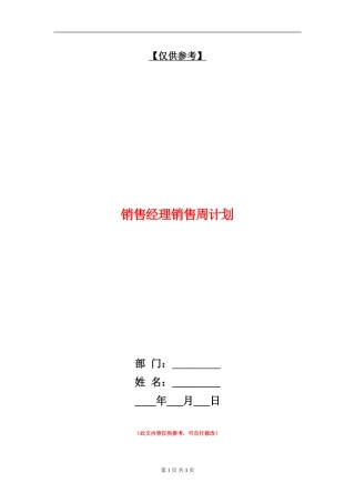 销售经理销售周计划