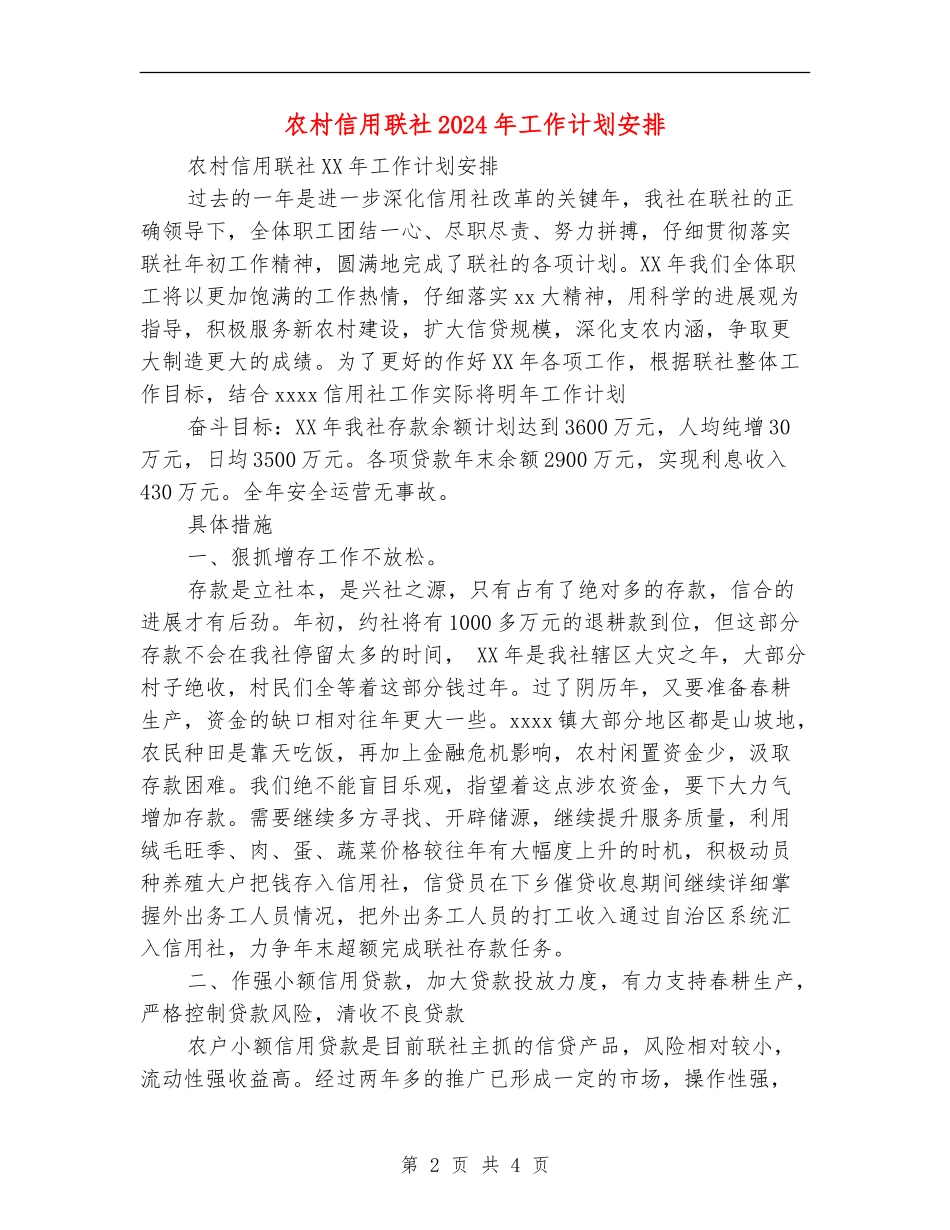 农村信用联社2024年工作计划安排_第2页