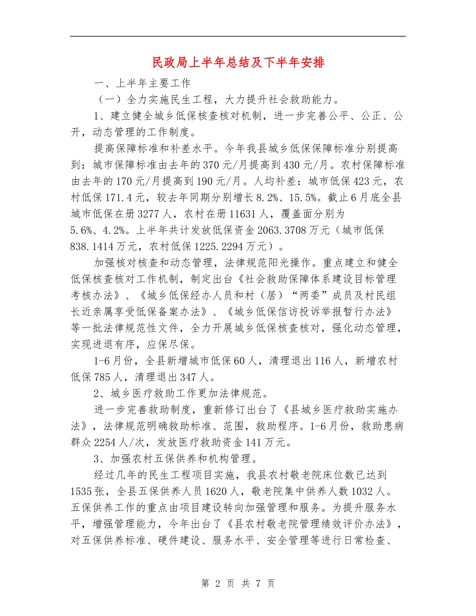 民政局上半年总结及下半年安排_第2页