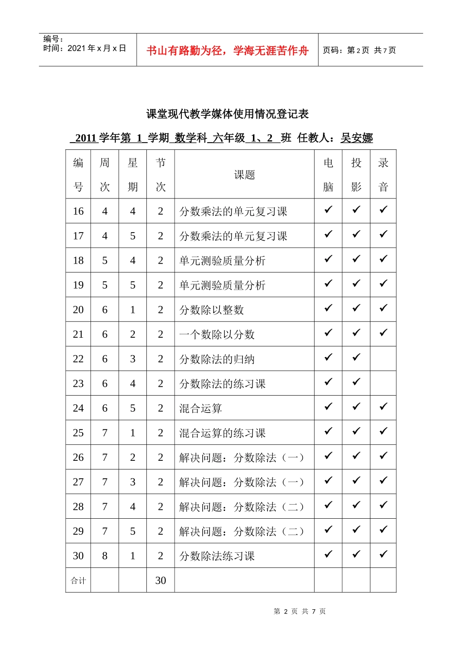 课堂现代教学媒体使用情况登记表(XXXX)_第2页