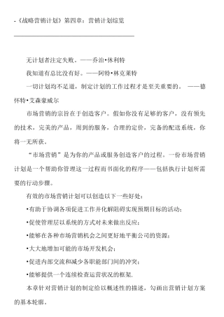 营销计划综合概览