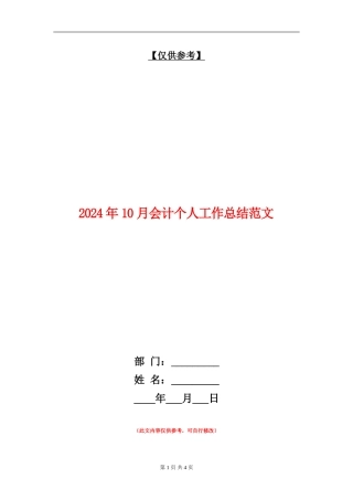 2024年10月会计个人工作总结范文
