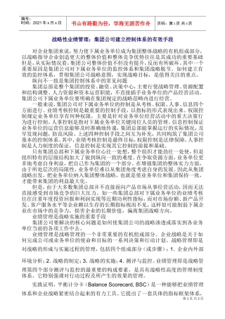战略性业绩管理：集团公司建立控制体系的有效手段(DOC5页)