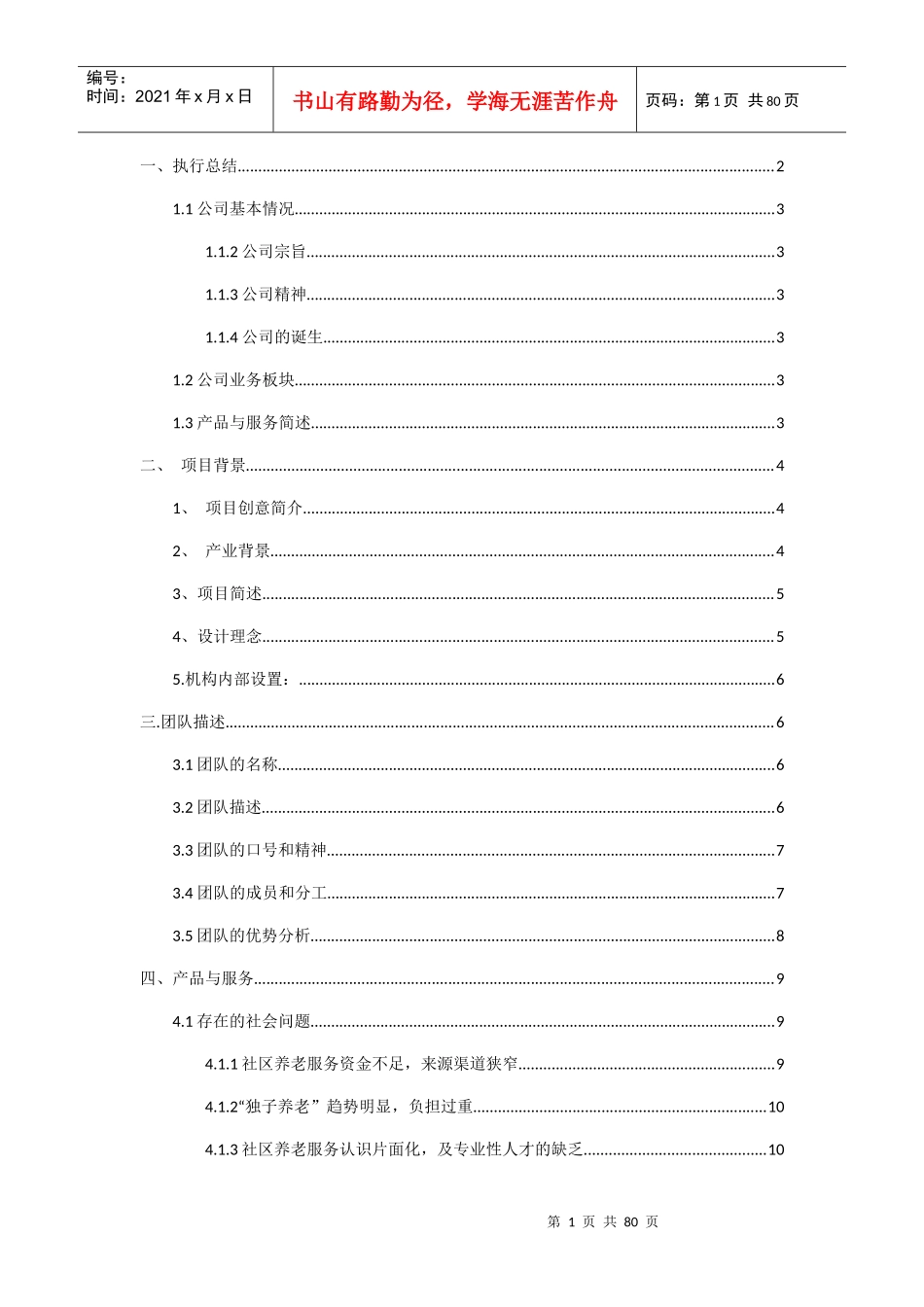 某养老服务有限公司计划书_第1页