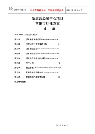 房地产业-新化县新康园经贸中心项目营销可行性方案