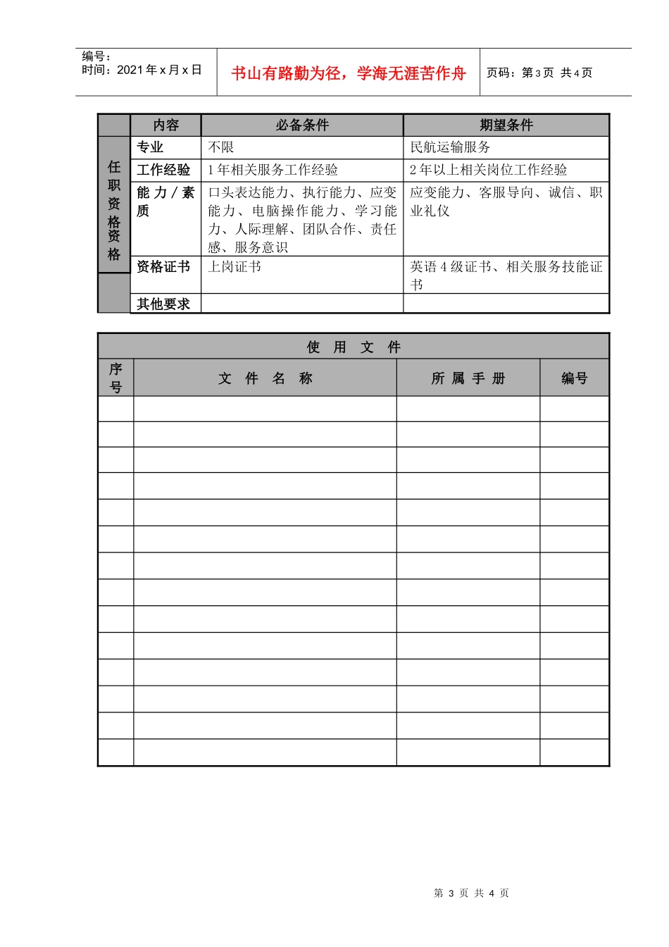 某航空物流公司地面服务助理职位说明书及关键绩效标准_第3页