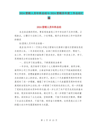2024营销人员年终总结与2024营销员年度工作总结汇编