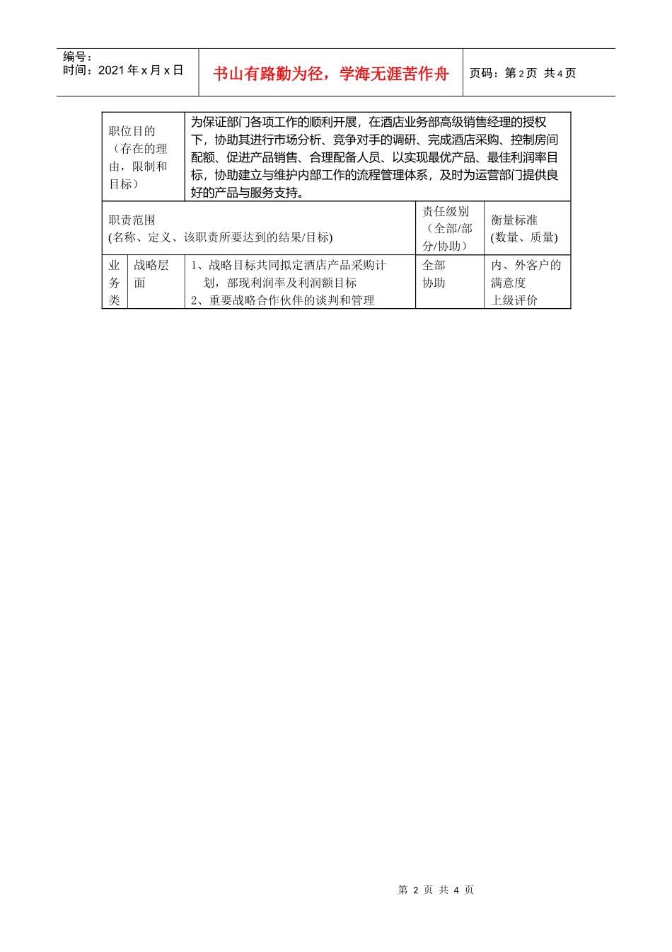 酒店合约部高级销售经理或区域销售经理岗位说明书_第2页