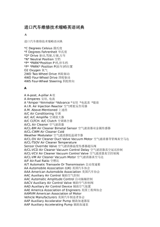 进口汽车维修技术缩略英语词典（DOC 92页）
