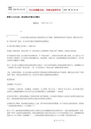 营销之王史玉柱：黄金酒运作模式全曝光