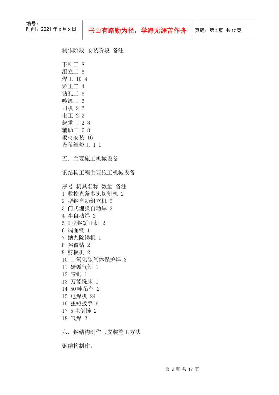 钢结构施工方案及雨季施工方案_第2页