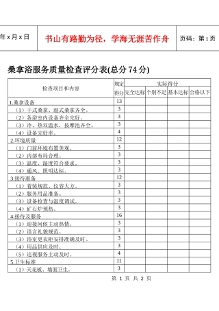 桑拿浴服务质量检查评分表(总分74分)