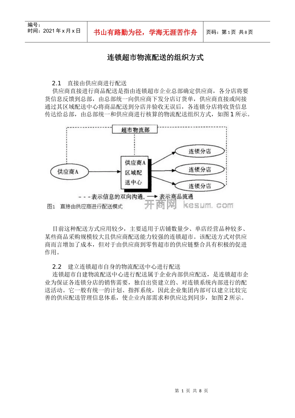 连锁超市物流配送的组织方式_第1页