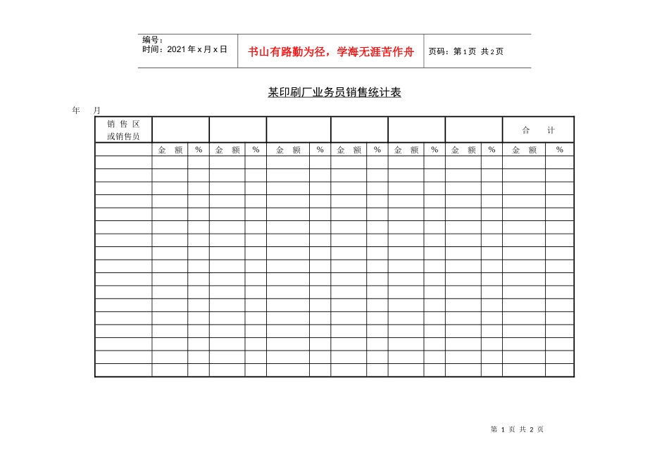 某印刷厂业务员销售统计表_第1页