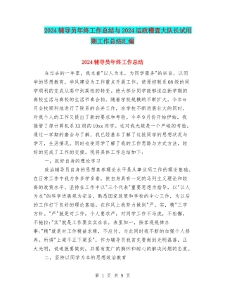 2024辅导员年终工作总结与2024运政稽查大队长试用期工作总结汇编