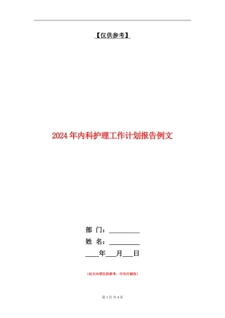 2024年内科护理工作计划报告例文
