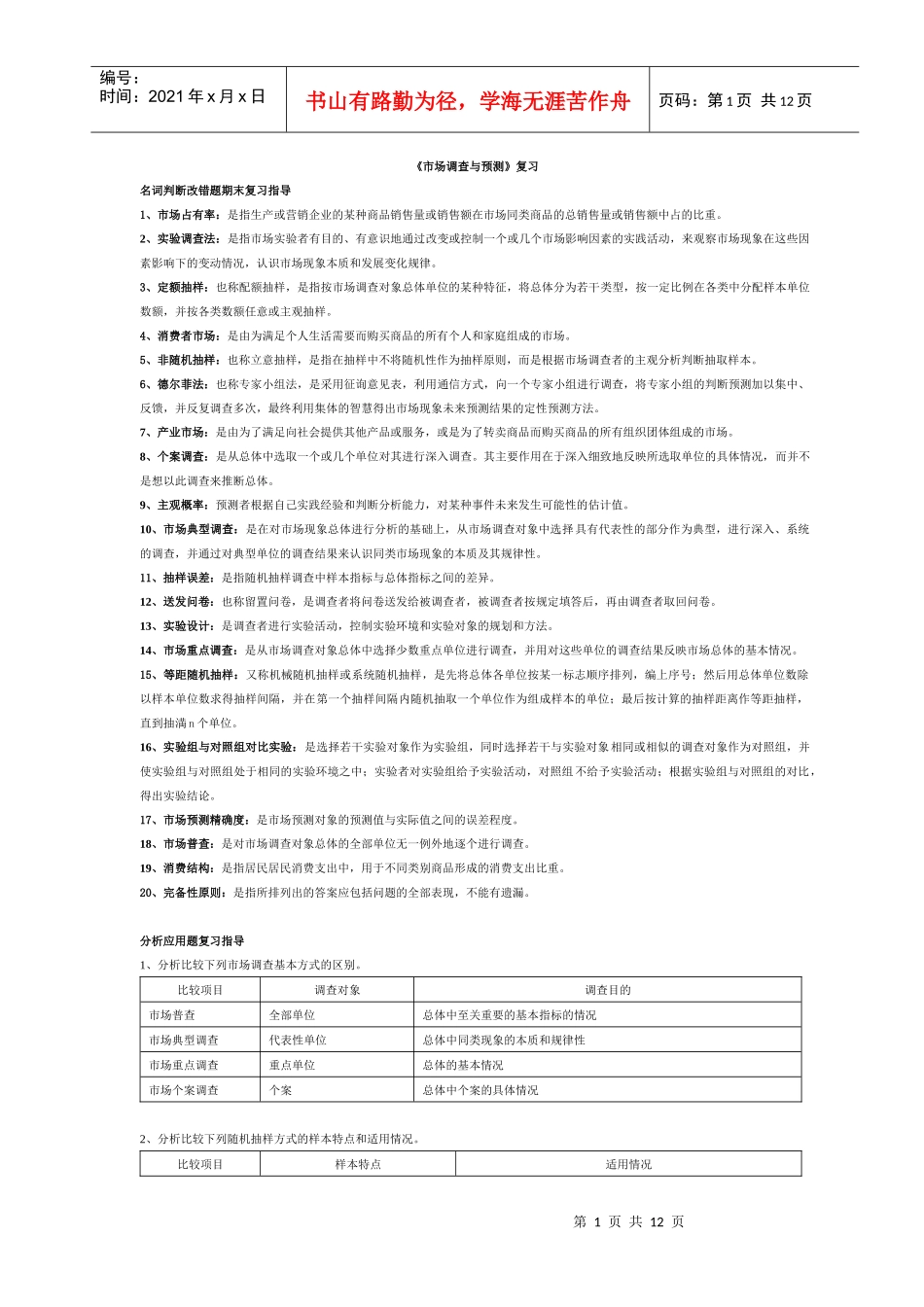 电大《市场调查与预测》总复习资料bak_第1页