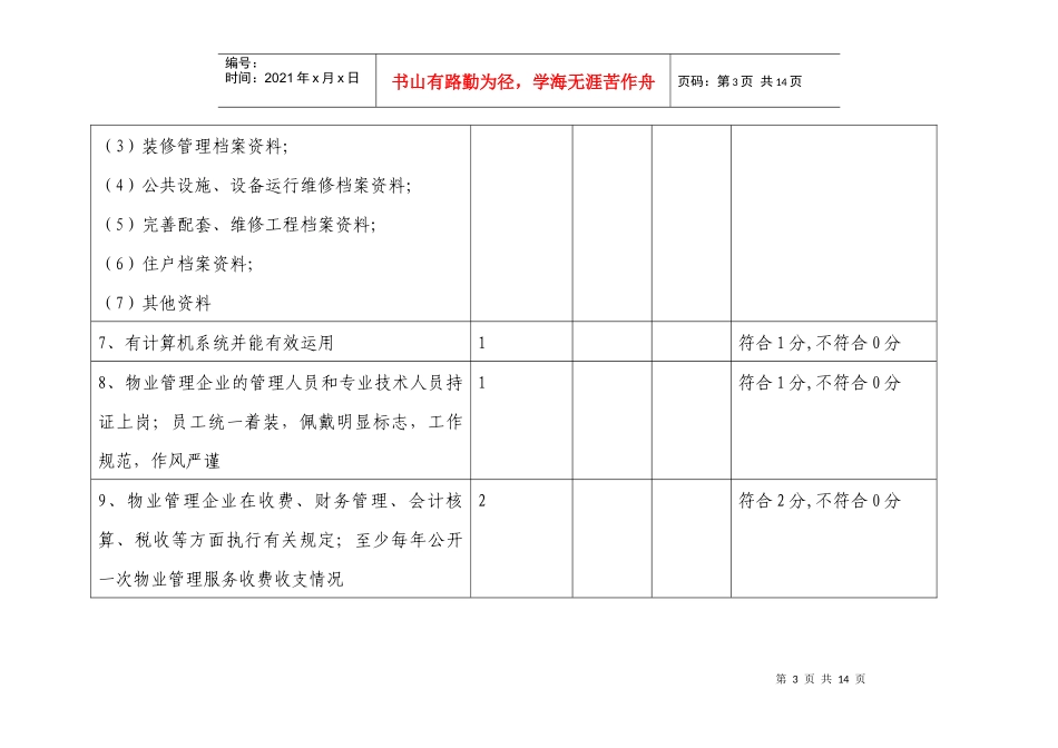 烟台市城市住宅小区物业管理服务等级评定（试行）标准及评分细则_第3页