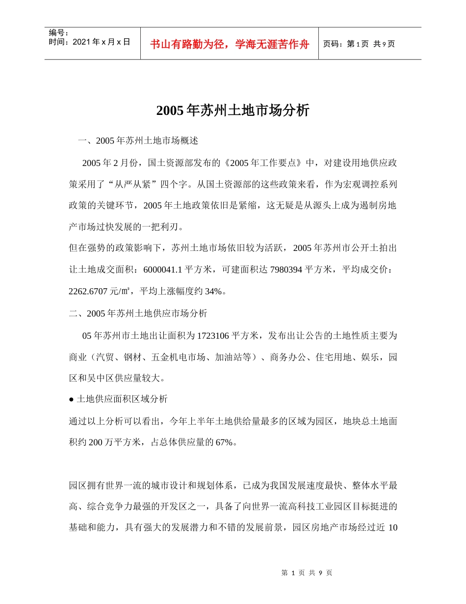 某某年苏州土地市场分析_第1页