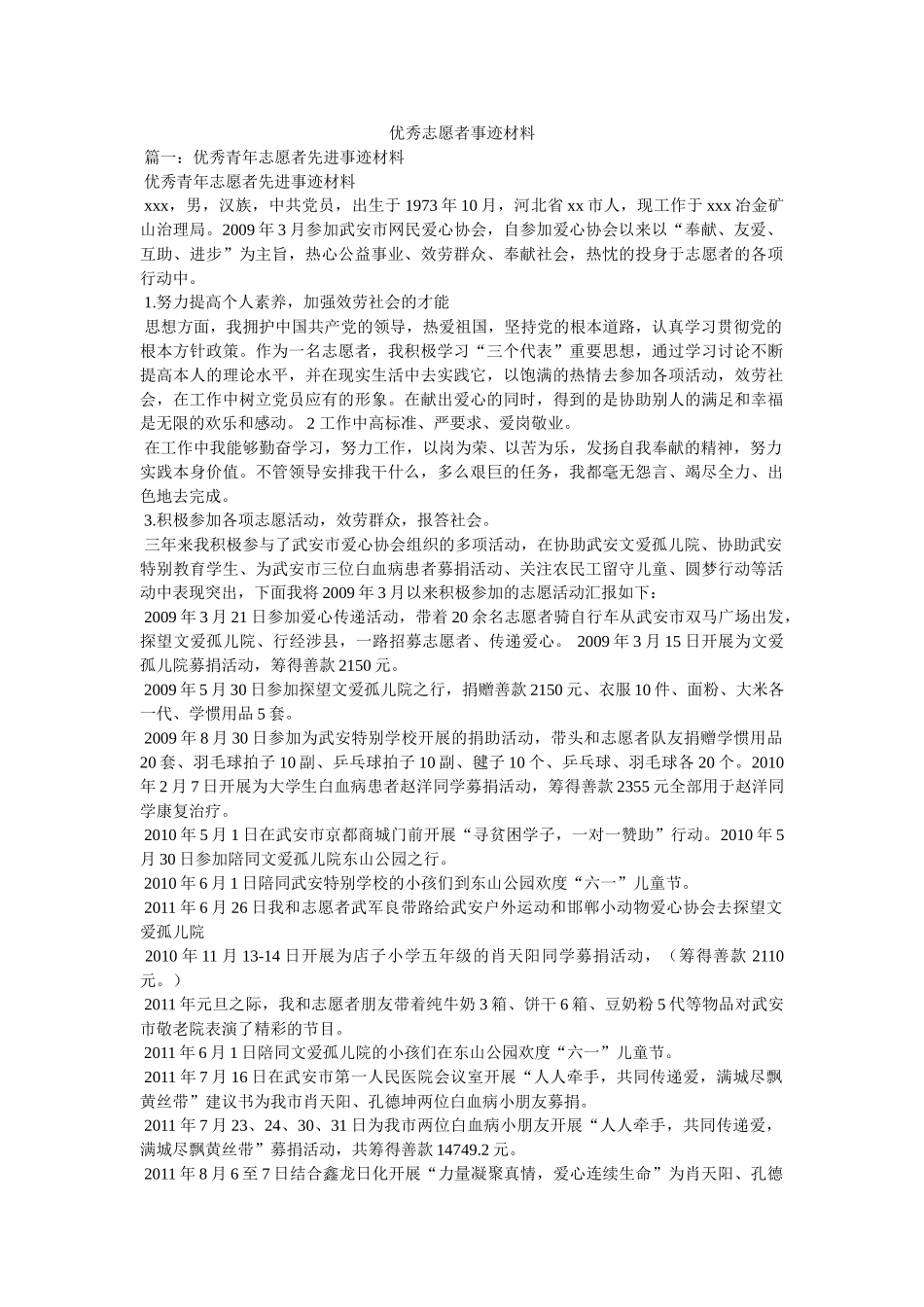 优秀志愿者事迹材料 _第1页
