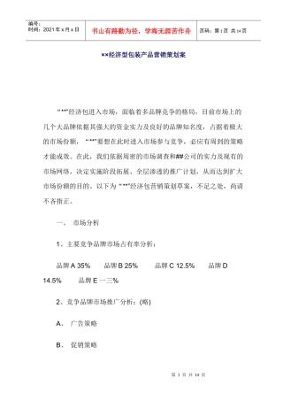 经济型包装产品营销策划方案