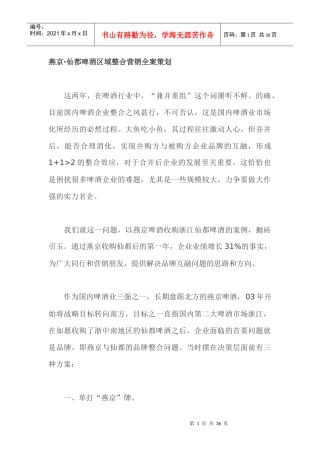 燕京·仙都啤酒区域整合营销全案策划