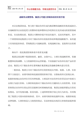 战略性业绩管理：集团公司建立控制体系的有效手段