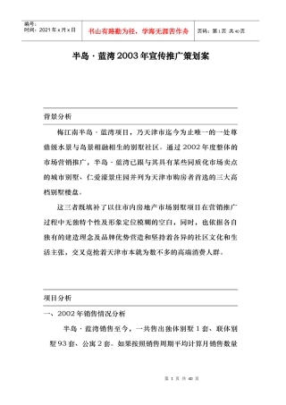 房地产行业某项目某某年度营销推广策划案