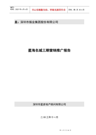 星海名城三期房地产营销推广报告