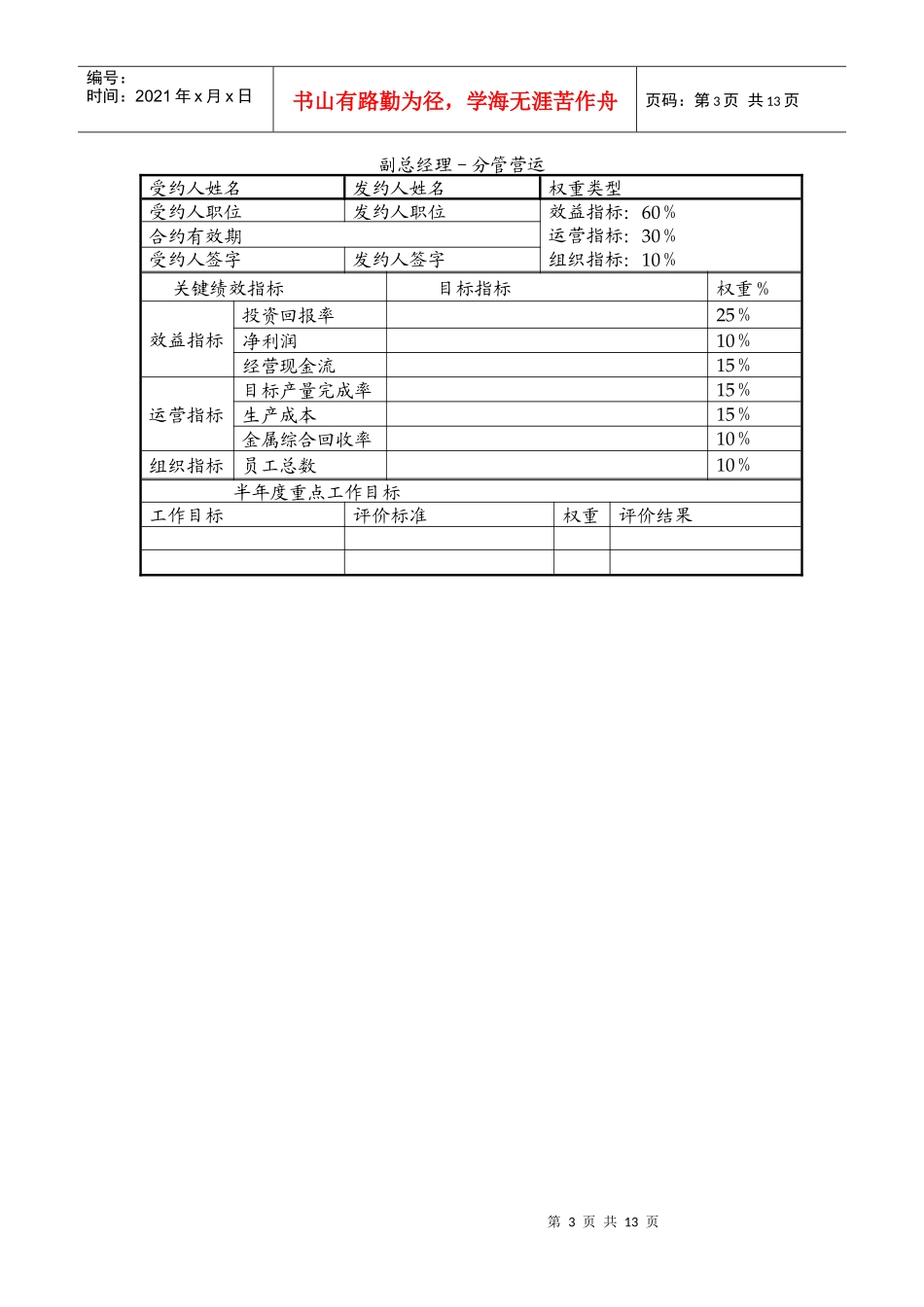 香炉山钨业有限公司部门以上管理人员业绩合同_第3页