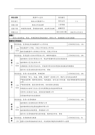 明达集团物业公司服务中心主任职务说明书
