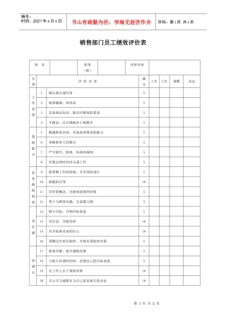 生产制造型企业销售部员工绩效评价表