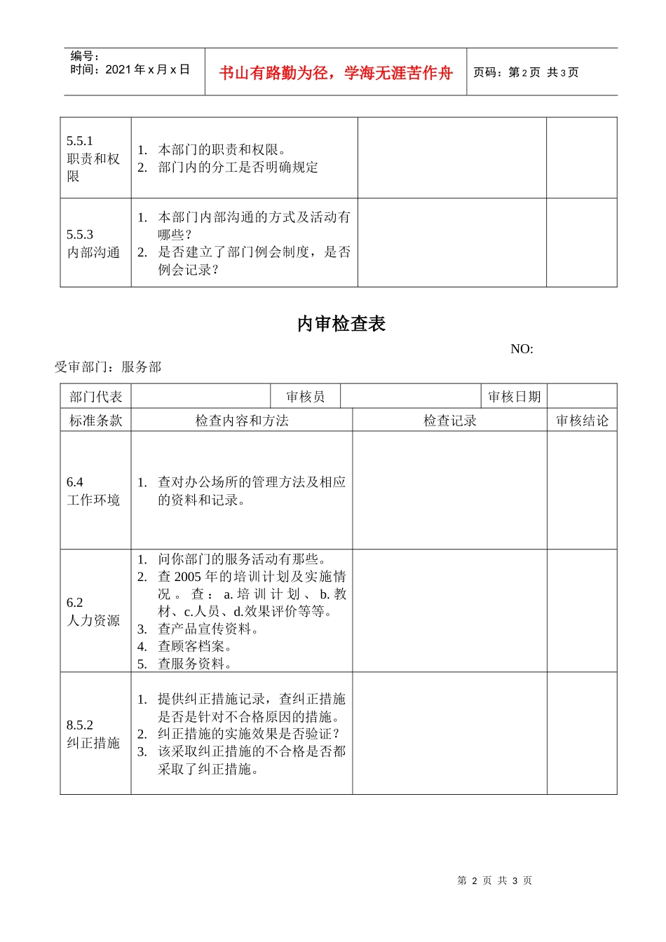 检查表（服务部）_第2页