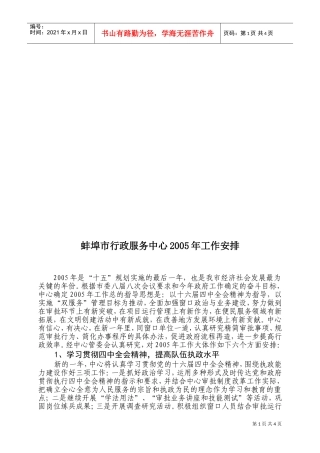 蚌埠市行政服务中心某某年工作安排