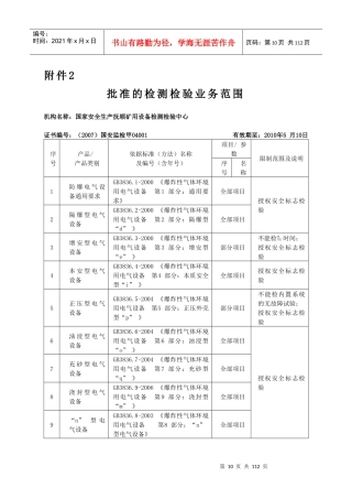 批准的检测检验业务范围