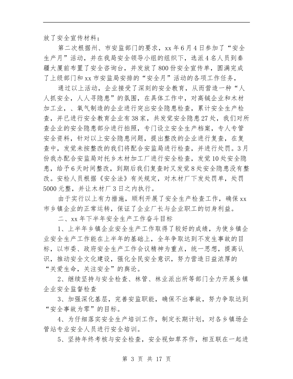 上半年乡镇企业安全生产工作总结(多篇范本)_第3页