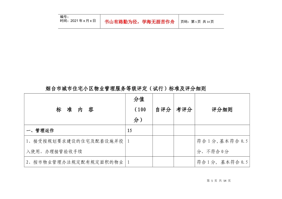 某小区物业管理服务等级评定标准与细则_第1页