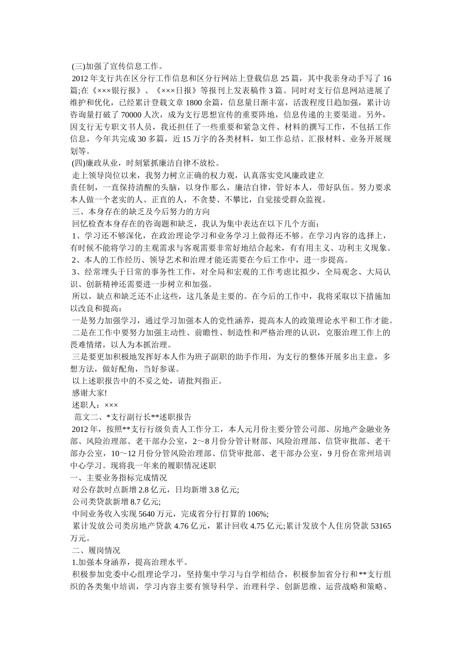 银行副行长述职精选 _第2页