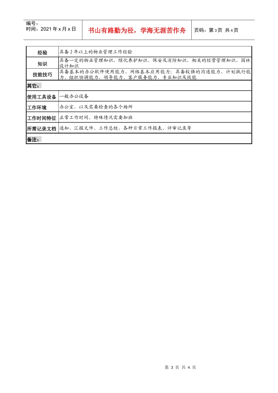 物业公司服务中心主任职务说明书1_第3页