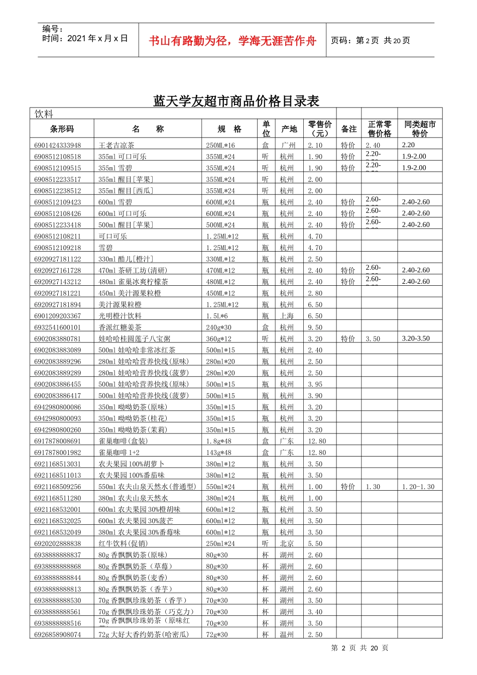 某超市商品价格目录表_第2页