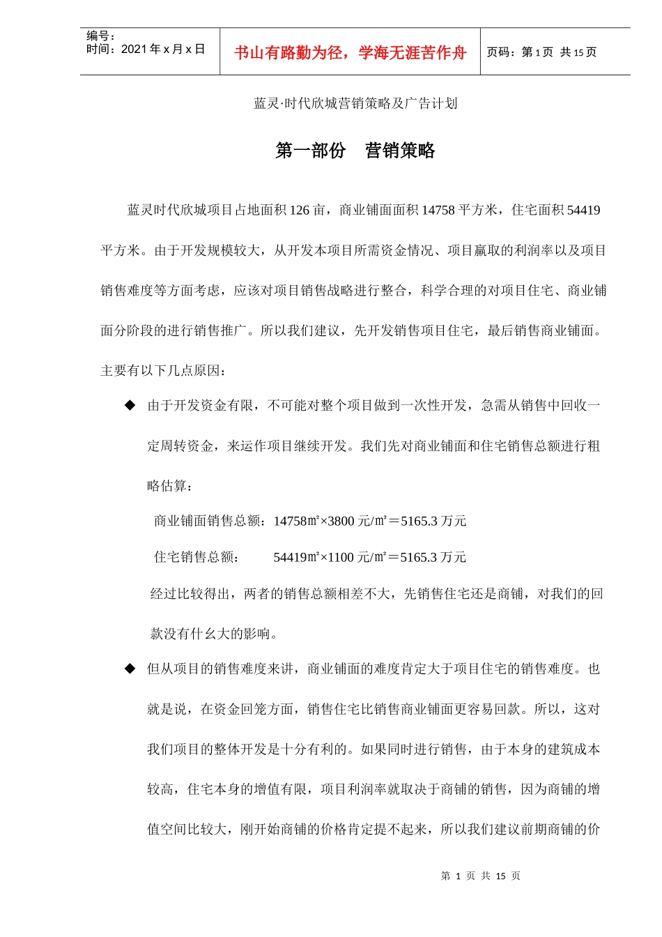 蓝灵时代欣城营销策略及广告计划_第1页