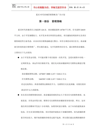 蓝灵时代欣城营销策略及广告计划