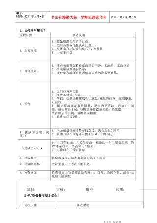 西餐摆台服务程序与标准