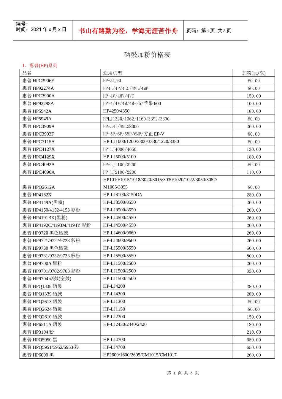 硒鼓加粉价格表_第1页