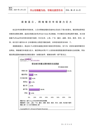 调查显示，网络婚恋市场潜力巨大