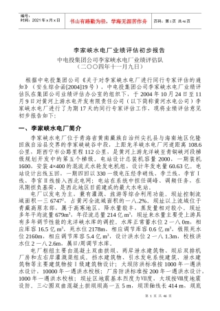 某水电厂业绩评估初步报告