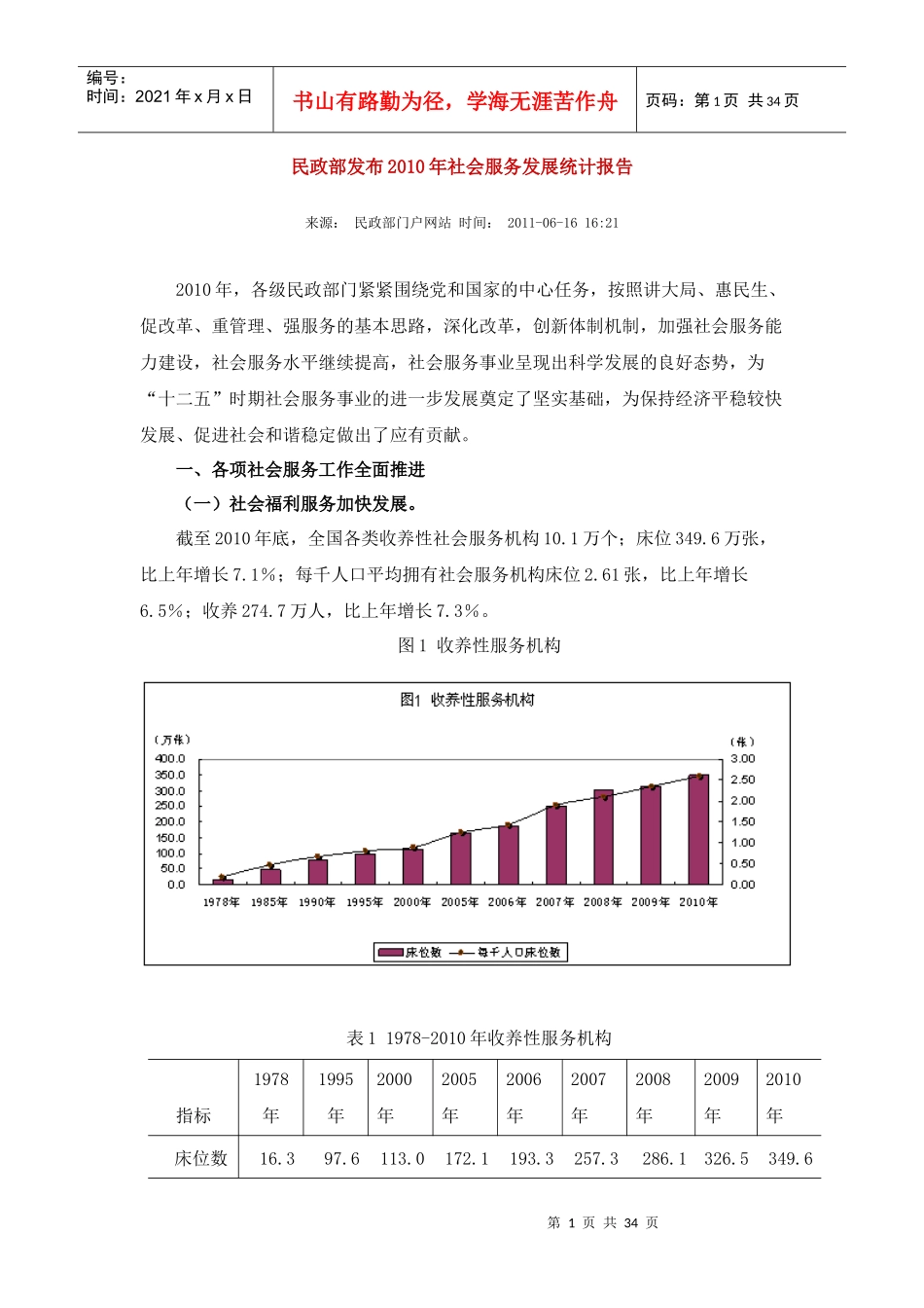 民政部XXXX年社会服务发展统计报告_第1页